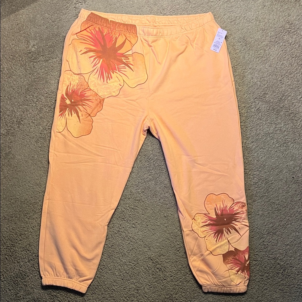 Wild Fable Fleece Sweatpants - Peach Orange Floral